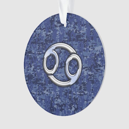 Kankerdiersymbool Navy Blue Digital Camouflage Ornament (voorkant)