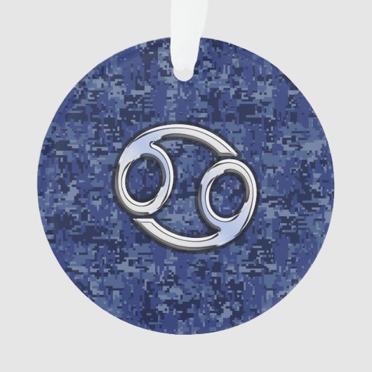 Kankerdiersymbool Navy Blue Digital Camouflage Ornament (voorkant)