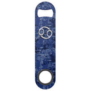 Kankerdiersymbool Navy Blue Digital Camouflage Speed Flessenopener