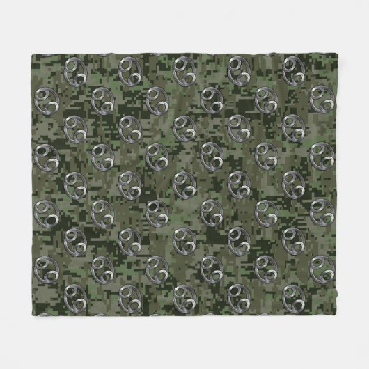 Kankerdiersymbool op groene digitale camo fleece deken (Voorkant (Horizontaal))