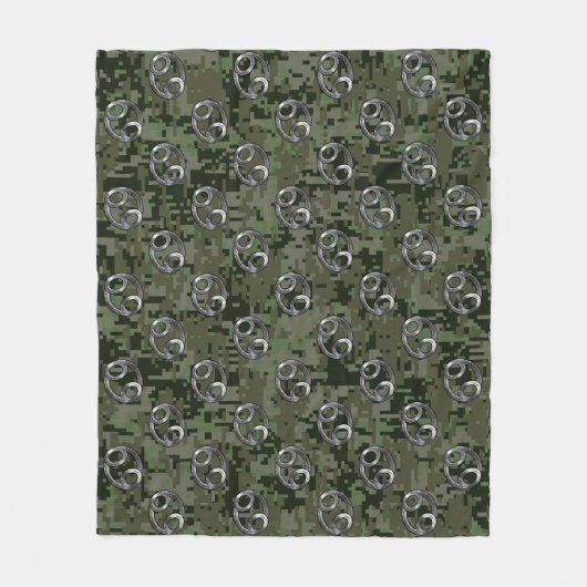 Kankerdiersymbool op groene digitale camo fleece deken (Voorkant)