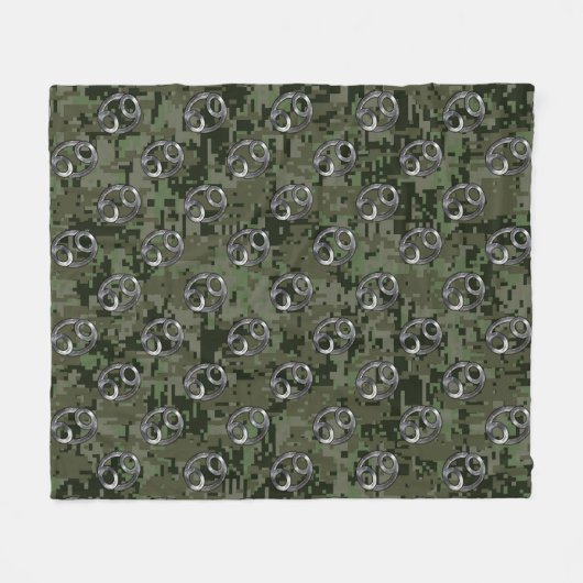 Kankerdiersymbool op groene digitale camo fleece deken (Voorkant (Horizontaal))