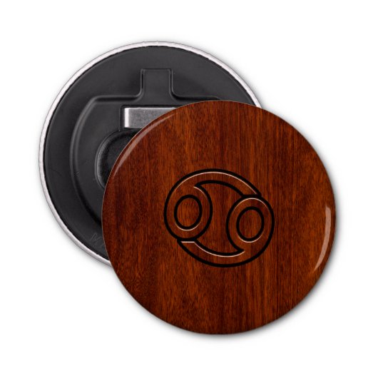 Kankerdiersymbool op Mahogany-stijl Button Flesopener (Voorkant)