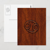 Kankerdiersymbool op Mahogany Wood Style Briefkaart (Voorkant / Achterkant)