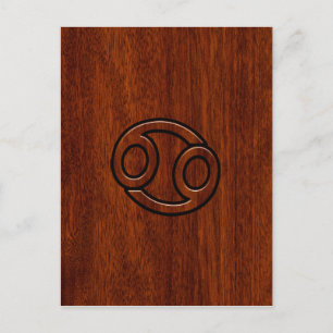 Kankerdiersymbool op Mahogany Wood Style Briefkaart