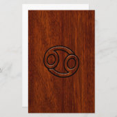 Kankerdiersymbool op Mahogany Wood Style Briefpapier (Voorkant / Achterkant)