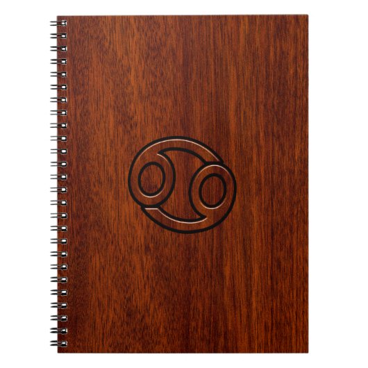 Kankerdiersymbool op Mahogany Wood Style Notitieboek (Voorkant)