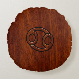 Kankerdiersymbool op Mahogany Wood Style Rond Kussen