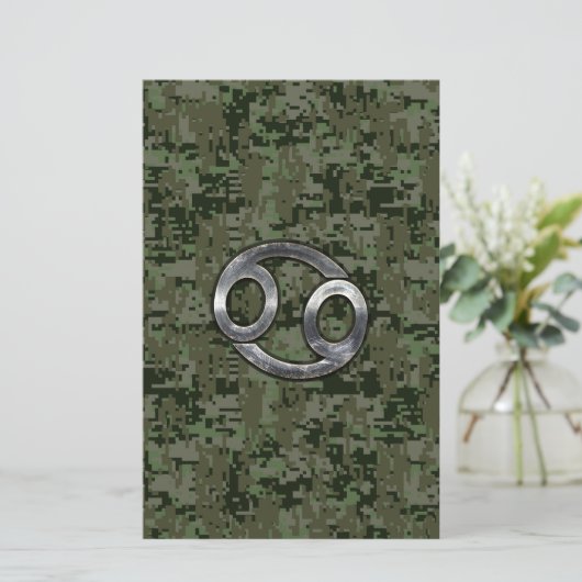 Kankerdiersymbool op Woodland Digital Camo Briefpapier (Staand voorkant)