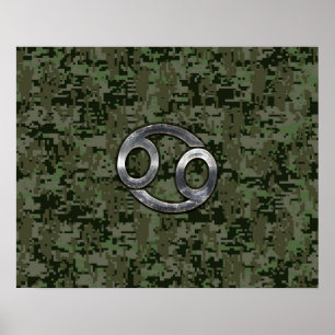 Kankerdiersymbool op Woodland Digital Camo Poster
