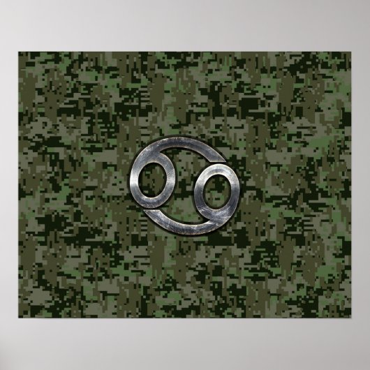 Kankerdiersymbool op Woodland Digital Camo Poster (Voorkant)