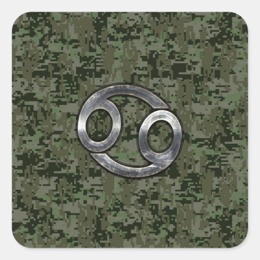 Kankerdiersymbool op Woodland Digital Camo Vierkante Sticker (Voorkant)