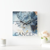 Kankerkrab zodiaal blauw zwart-goudtekstplanken  vierkante klok (Huis)