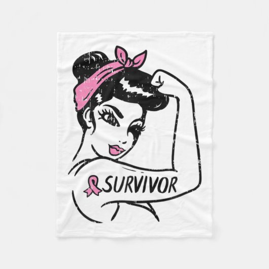 Kankeroverlevende Rosie Riveter Pink Awareness Wom Fleece Deken (Voorkant)