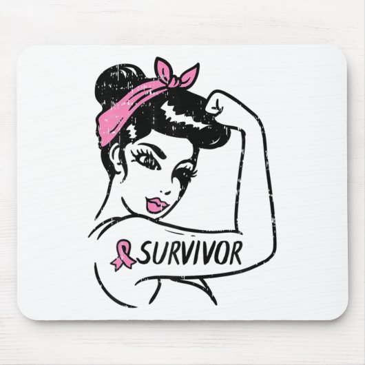 Kankeroverlevende Rosie Riveter Pink Awareness Wom Muismat (Voorkant)