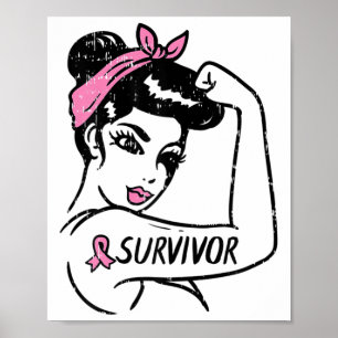Kankeroverlevende Rosie Riveter Pink Awareness Wom Poster
