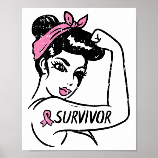 Kankeroverlevende Rosie Riveter Pink Awareness Wom Poster (Voorkant)