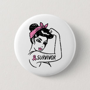 Kankeroverlevende Rosie Riveter Pink Awareness Wom Ronde Button 5,7 Cm