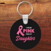 Kankersteun Ik Draag roze voor mijn dochterlint Sleutelhanger (Voorkant)