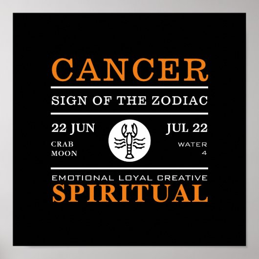 Kankerteken van het zodiale, astrologische Poster (Voorkant)