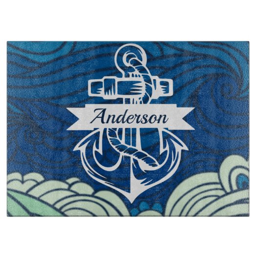 Kankerverdamper en naam van Navy Waves Beach House Snijplank (Voorkant)