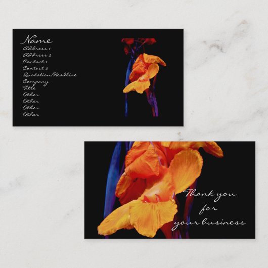 Kanna Lilies op zwart met blauw Visitekaartje (Voorkant / Achterkant)