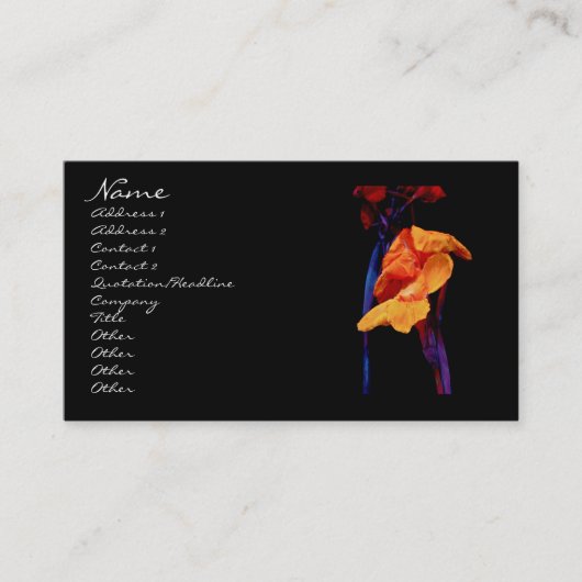 Kanna Lilies op zwart met blauw Visitekaartje (Voorkant)