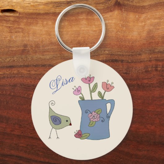 Kanne mit Vogel personalisiert Sleutelhanger (Voorkant)