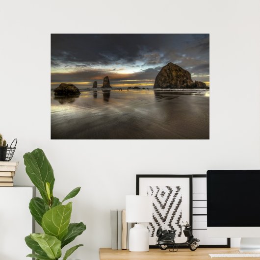 Kannon Beach Low Tide Oregon Pacific Ocean Poster (Thuiskantoor)