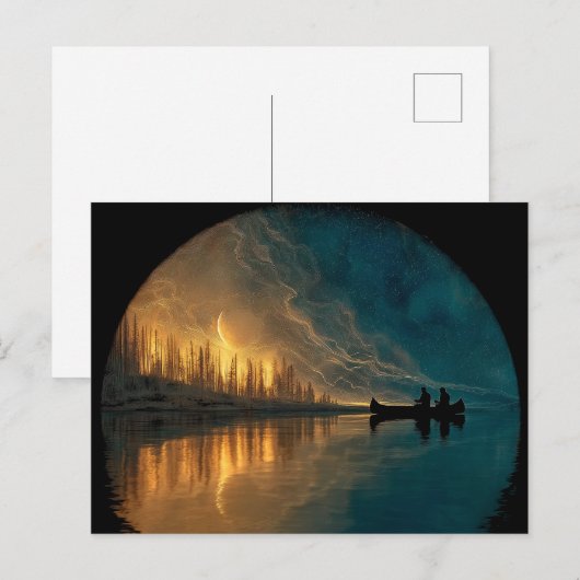 Kano en halve maan op een meer briefkaart (Voorkant / Achterkant)