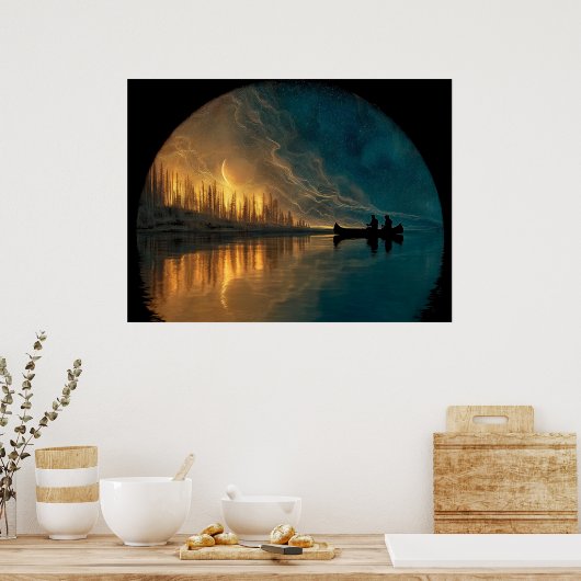 Kano en halve maan op een meer poster (Keuken)