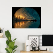 Kano en halve maan op een meer poster (Thuiskantoor)