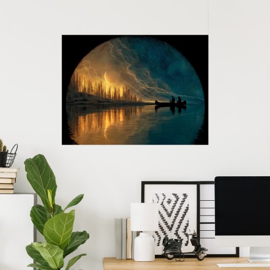 Kano en halve maan op een meer poster (Thuiskantoor)