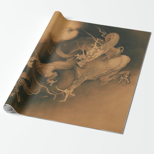 Kanō Hōgai Two Dragons in Clouds Cadeaupapier (Uitgerold)