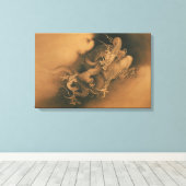 Kanō Hōgai Two Dragons in Clouds Canvas Afdruk (Insitu (Houten vloer))