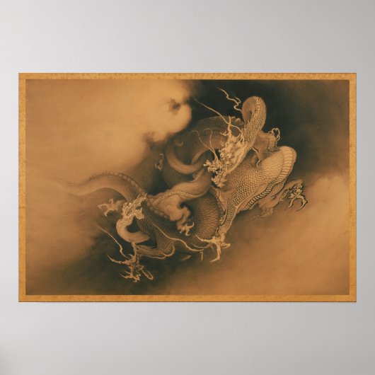 Kanō Hōgai Two Dragons in Clouds Poster (Voorkant)