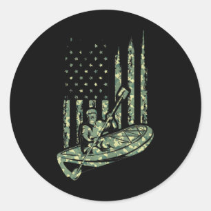 Kano Kayaker Camouflage US Flag Outdoor Sport Ronde Sticker