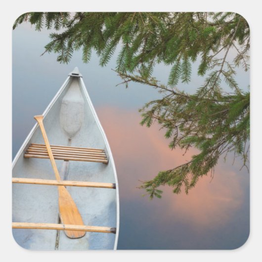 Kano op meer bij zonsondergang, Canada Vierkante Sticker (Voorkant)