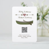 Kano + pijlen met QR-code voor harthuwelijk RSVP Kaartje (Staand voorkant)