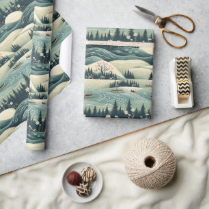 Kano Reis & River Flow Feather Patroon Ontwerp Cadeaupapier