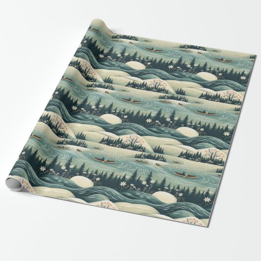 Kano Reis & River Flow Feather Patroon Ontwerp Cadeaupapier (Uitgerold)