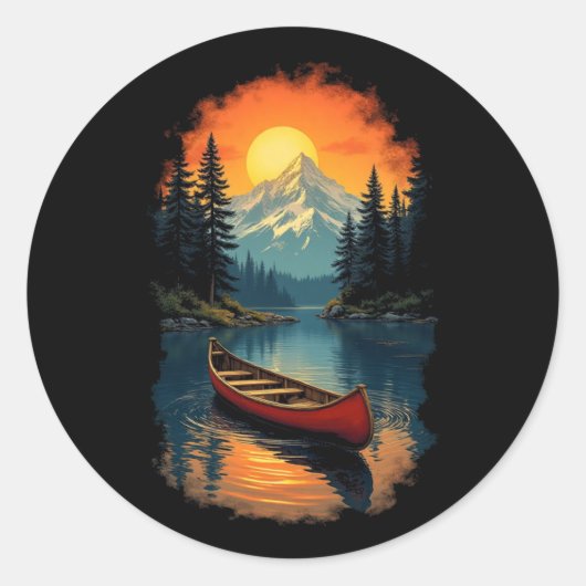 Kano Splash Adventure - Retro Lake Sunset Ronde Sticker (Voorkant)