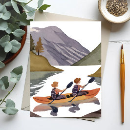 Kano-vaart op het meer | Berg Natuur Aquarel Briefkaart