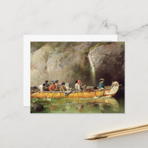 Kanoe beheerd door Voyageurs die een waterval pass Briefkaart