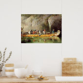 Kanoe beheerd door Voyageurs die een waterval pass Poster (Keuken)