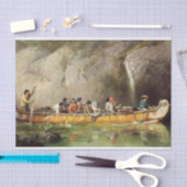 Kanoe beheerd door Voyageurs die een waterval pass Tissuepapier (Craft)