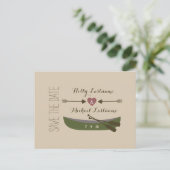 Kanoe + pijlen met hartslag sparen de datum aankondigingskaart (Staand voorkant)