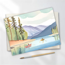Kanoën op het meer | Landschap aquarel Briefkaart