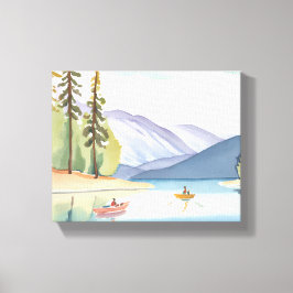 Kanoën op het meer | Landschap aquarel Canvas Afdruk