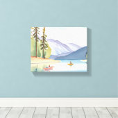 Kanoën op het meer | Landschap aquarel Canvas Afdruk (Insitu (Houten vloer))